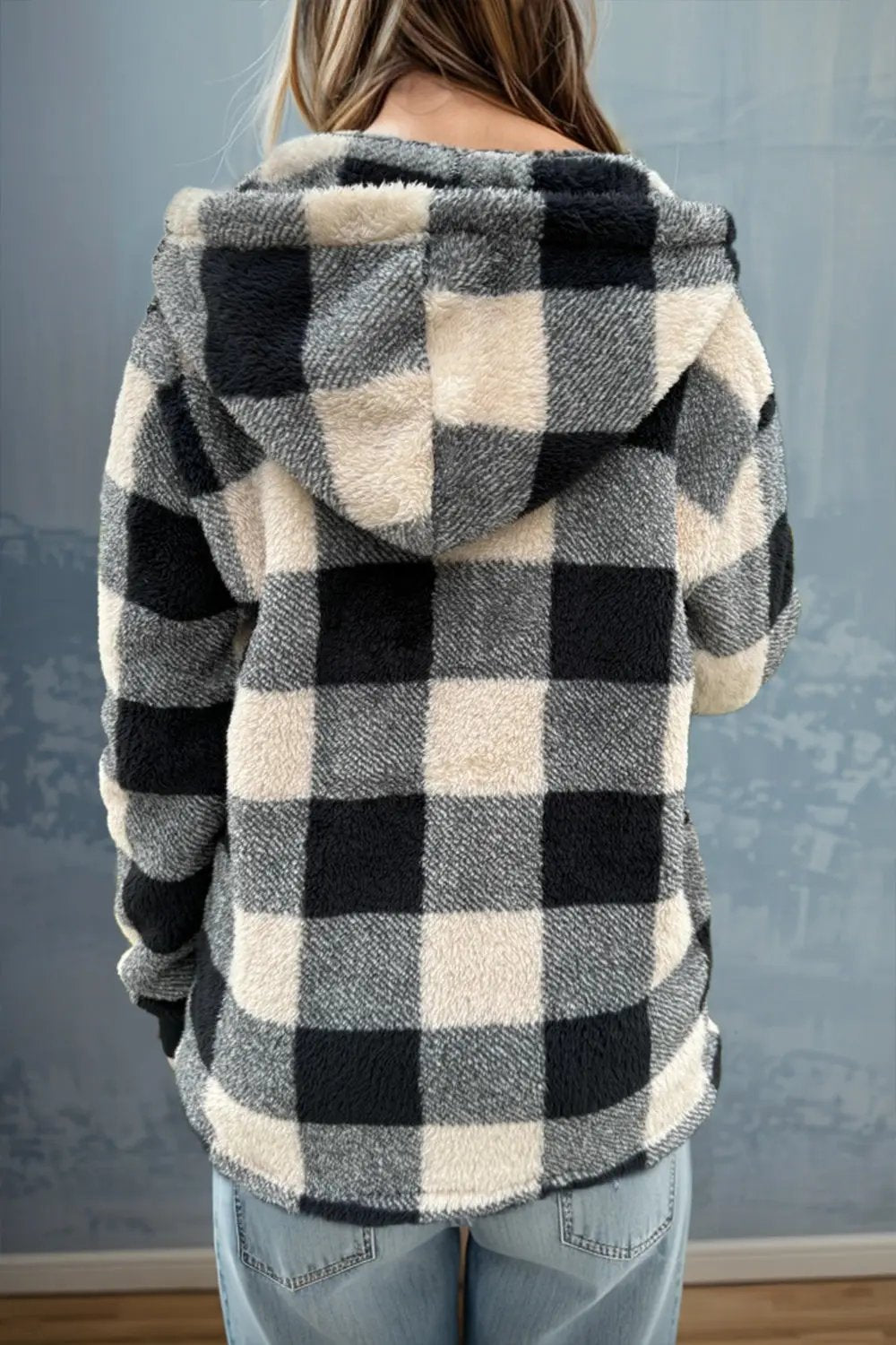 Double Take Full Size Plaid Long Sleeve Hooded Coat - Love Salve