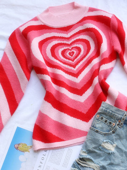 Heart Mock Neck Long Sleeve Sweater.