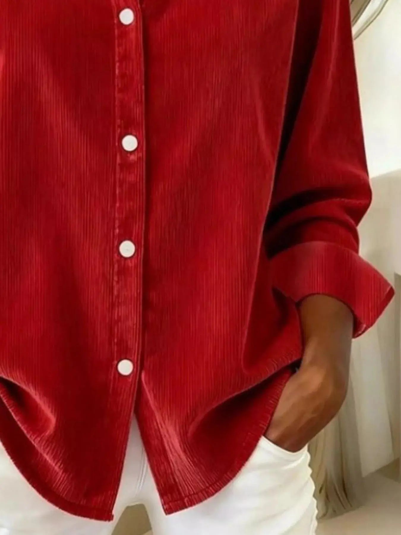 Full Size Corduroy Button-Down Shirt Plus Size Simply Love