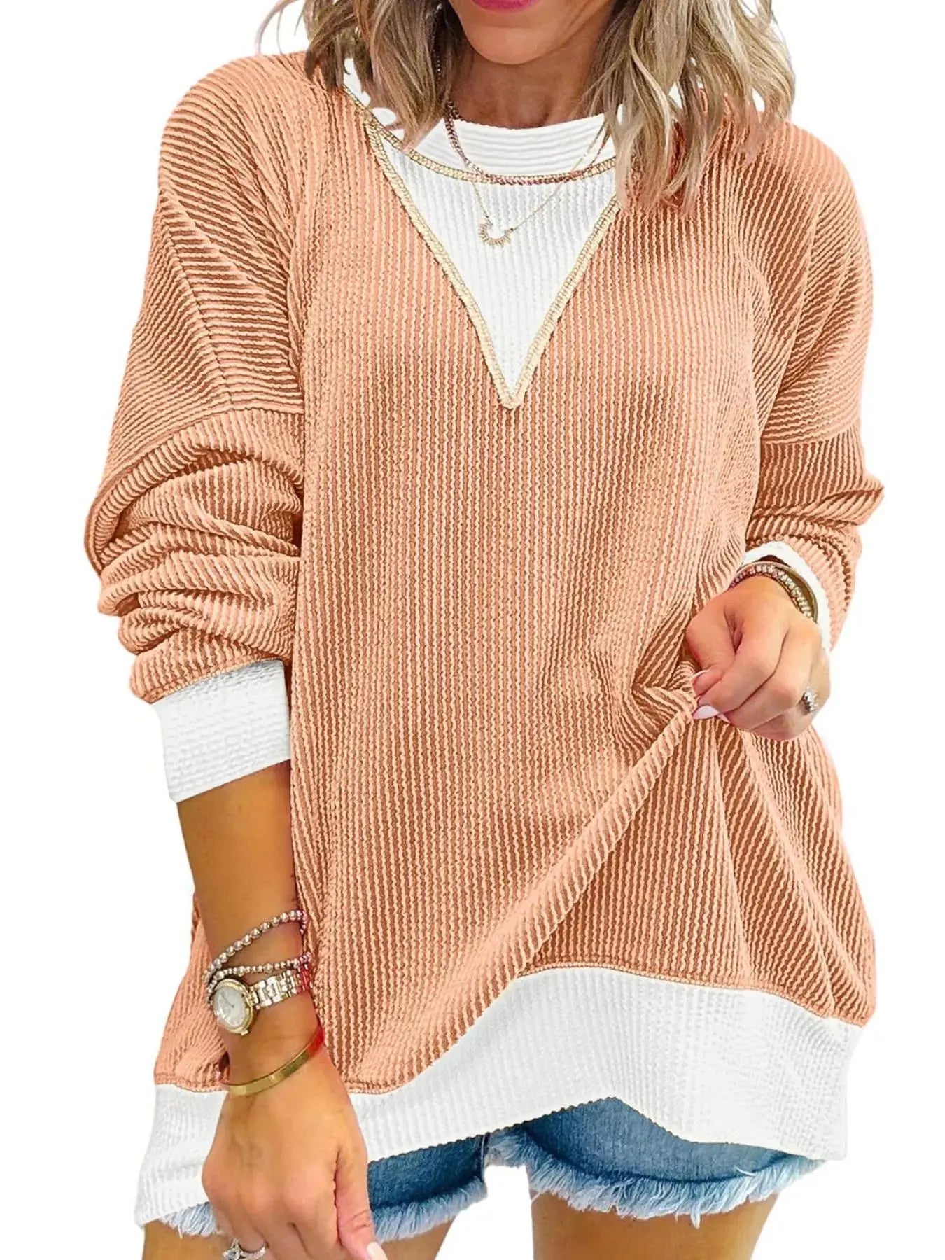 Contrast Dropped Shoulder Sweatshirt Simply Love