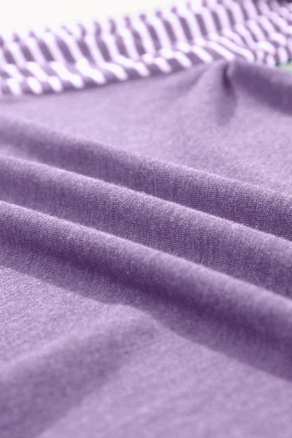 Tillandsia Purple Contrast Striped Raglan Long Sleeve Top