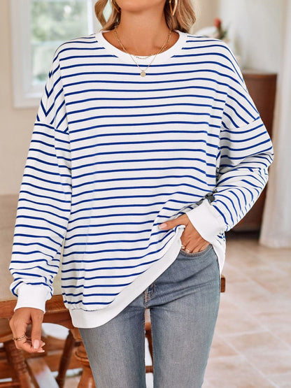 Cozy striped long sleeve crewneck sweatshirt