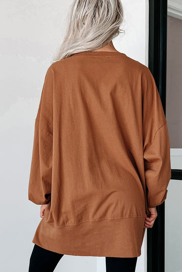 Chic chestnut Halloween top with sequin graphic and long sleeves