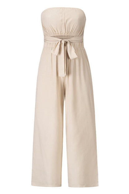 Tied Cutout Tube Wide Leg Jumpsuit.