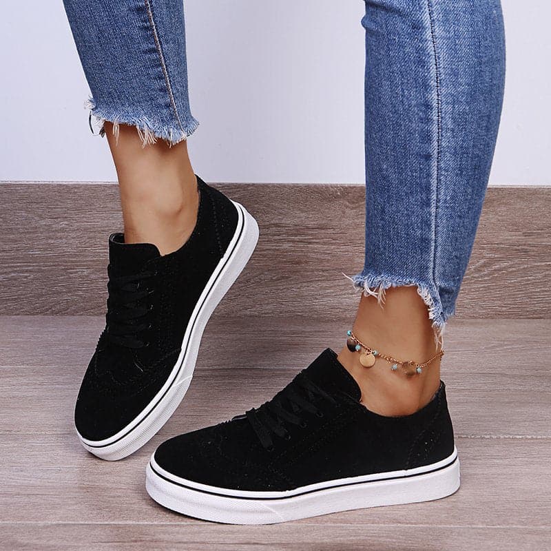 Suede Lace-Up Flat Sneakers.