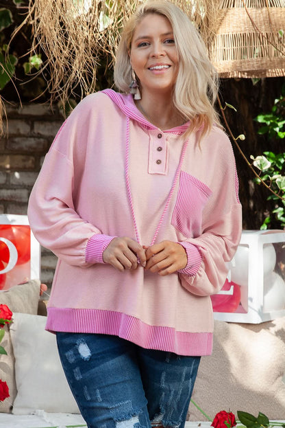 Chic pink plus size patchwork hoodie