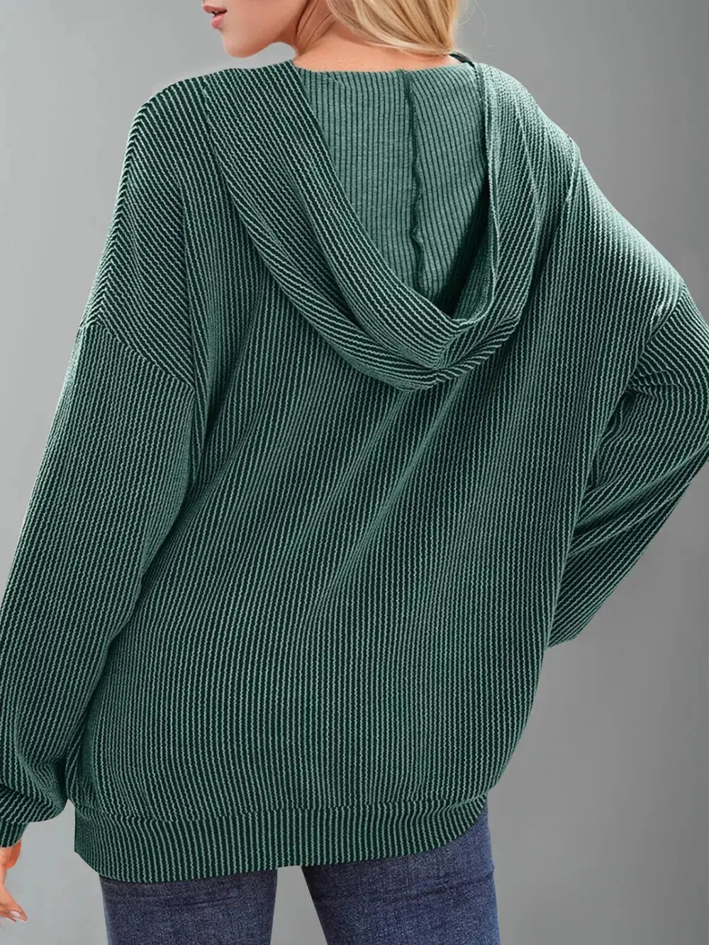 Double Take Textured Kangaroo Pocket Long Sleeve Hoodie - Love Salve