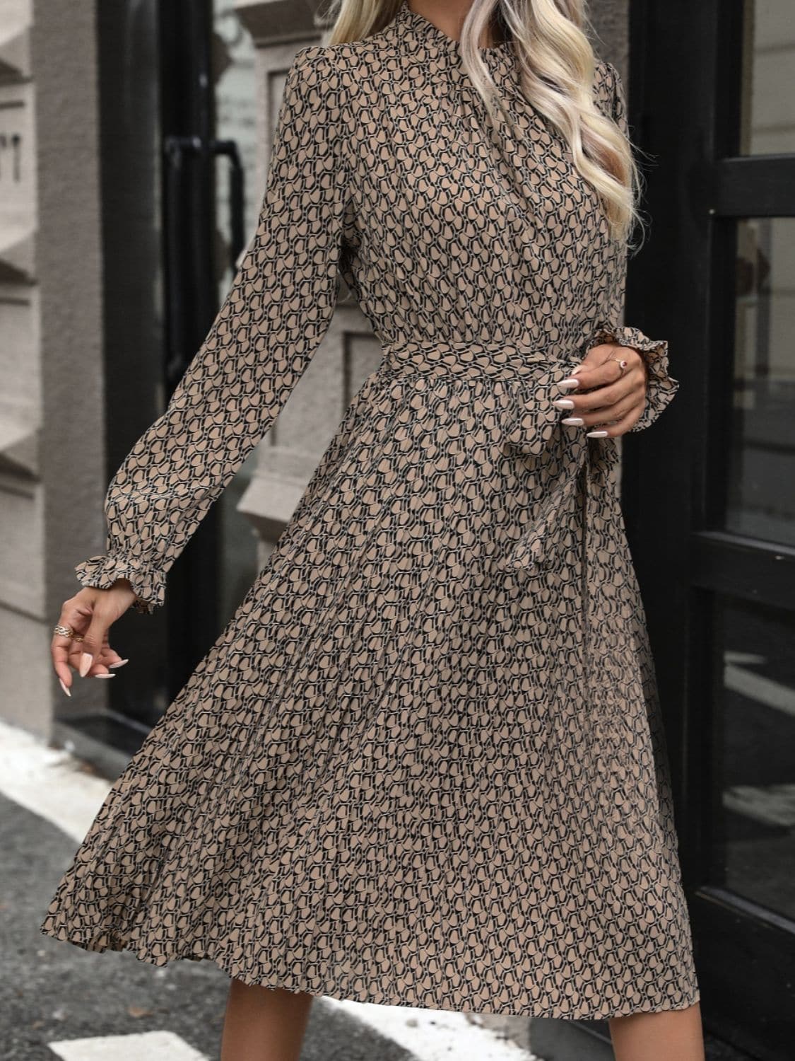 Chic mock neck dress with flounce sleeves