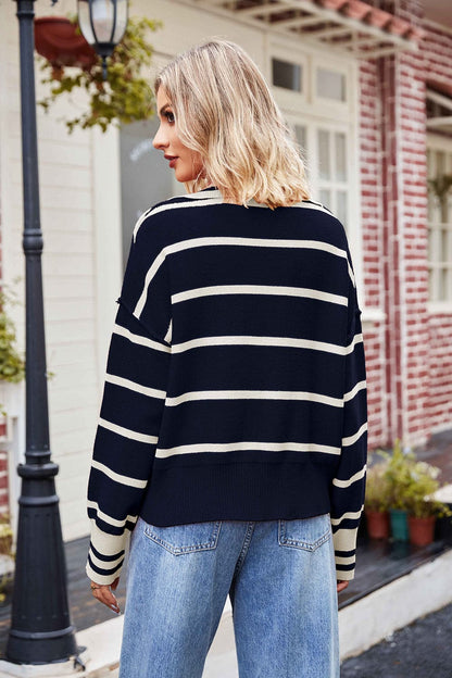 Striped Johnny Collar Sweater.