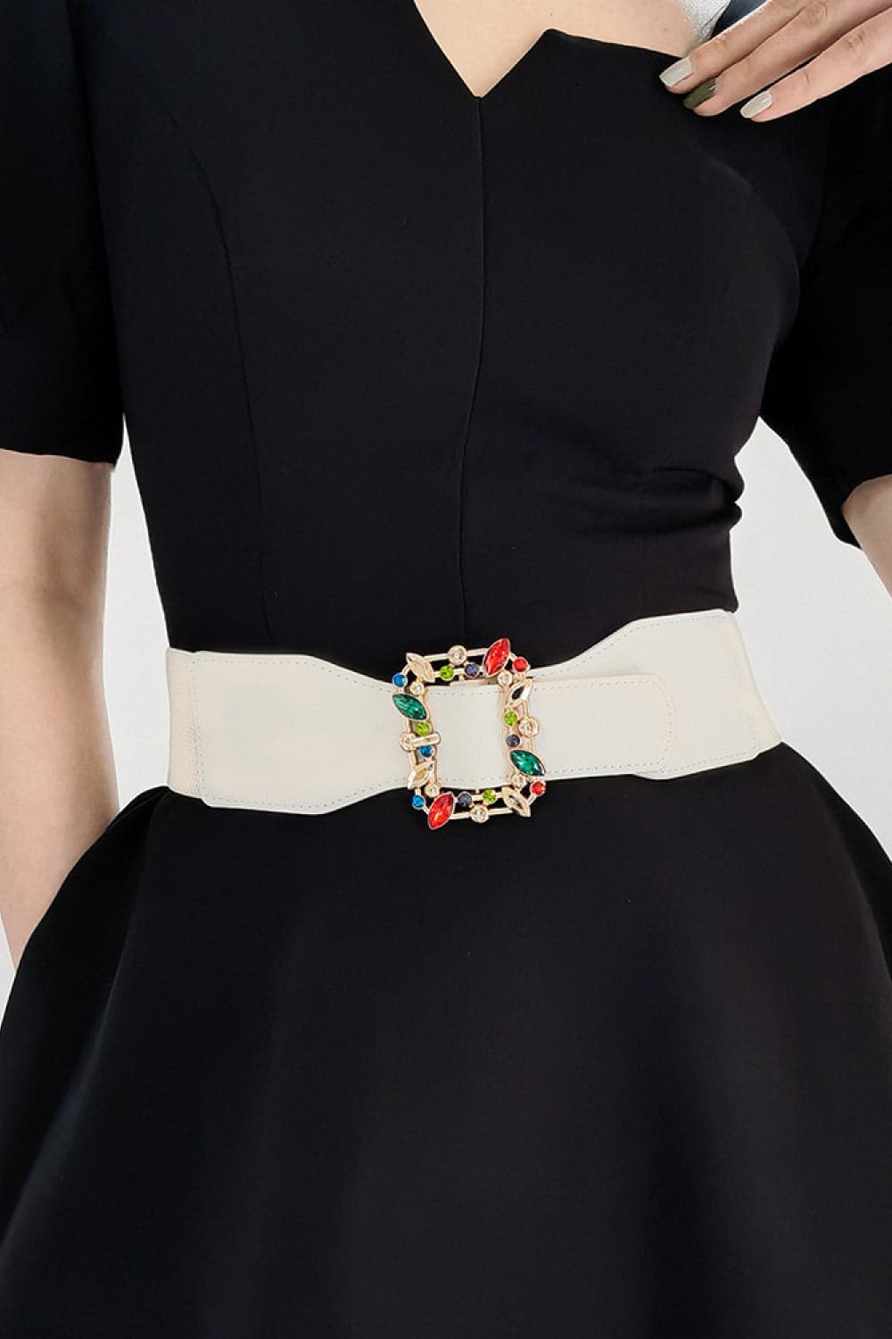 Multicolored Leaf Buckle Elastic Belt.