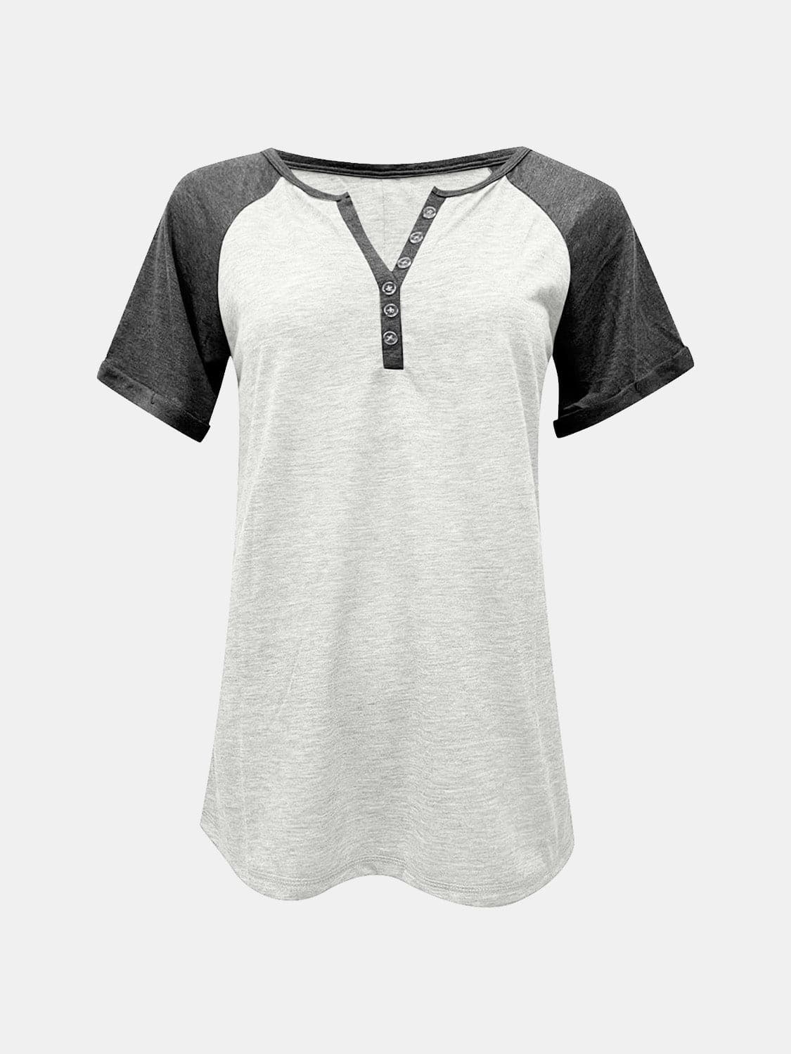 Stylish Contrast Notched Tee