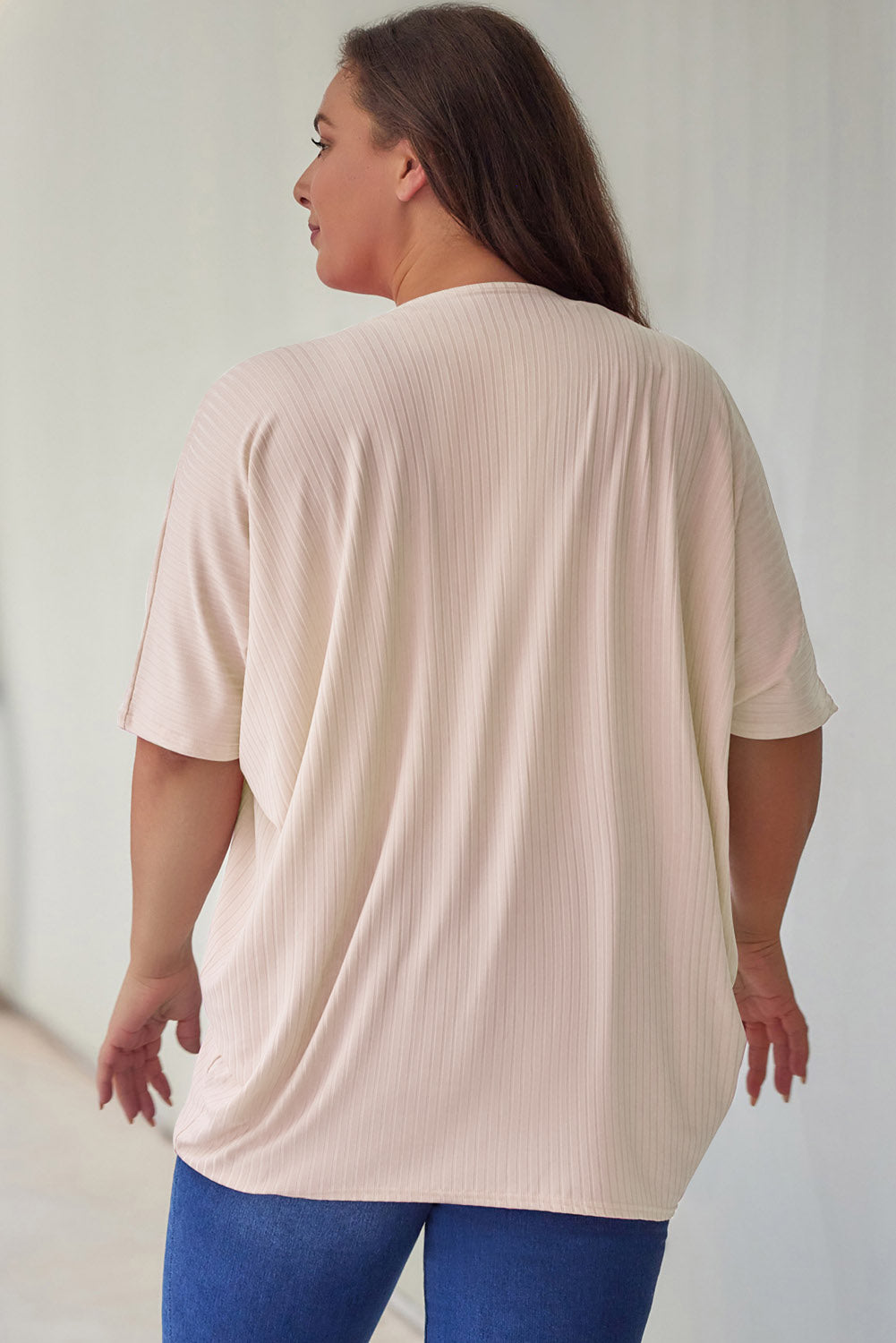 Apricot shimmer ribbed texture cardigan for plus sizes