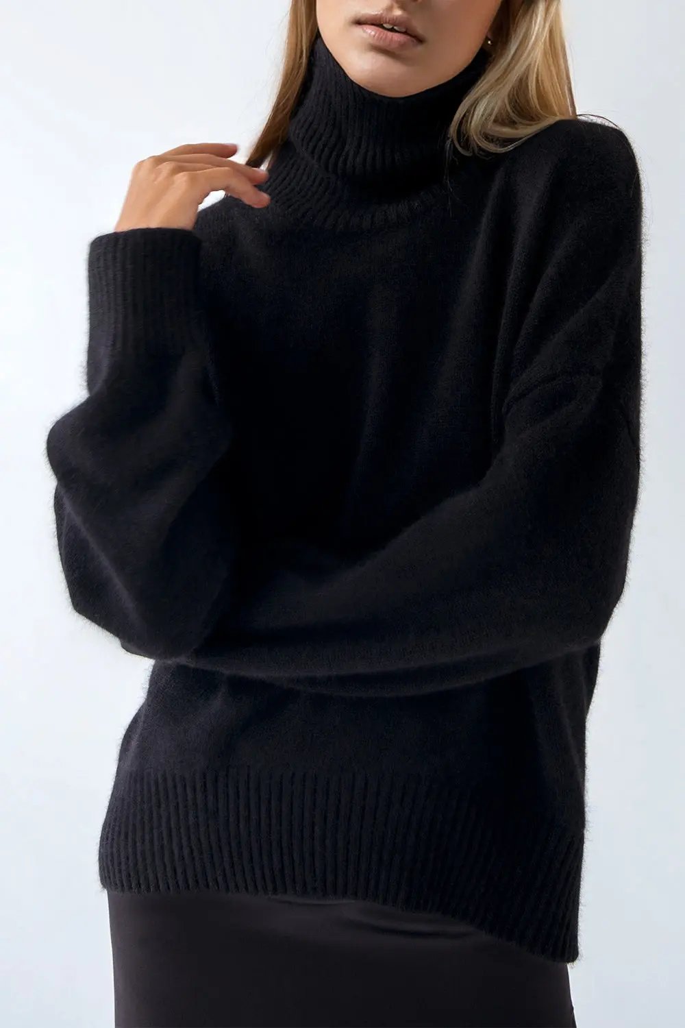 Basic Bae Turtleneck Dropped Shoulder Long Sleeve Sweater - Love Salve