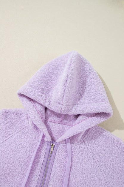 Cozy Lavendula fuzzy drawstring hoodie with zipped pocket