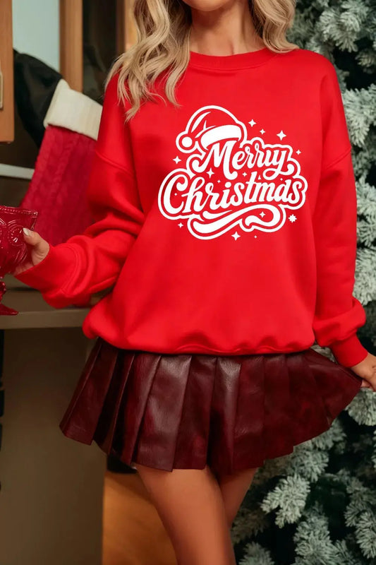 Merry Christmas Graphic Drop Shoulder Sweatshirt Simply Love