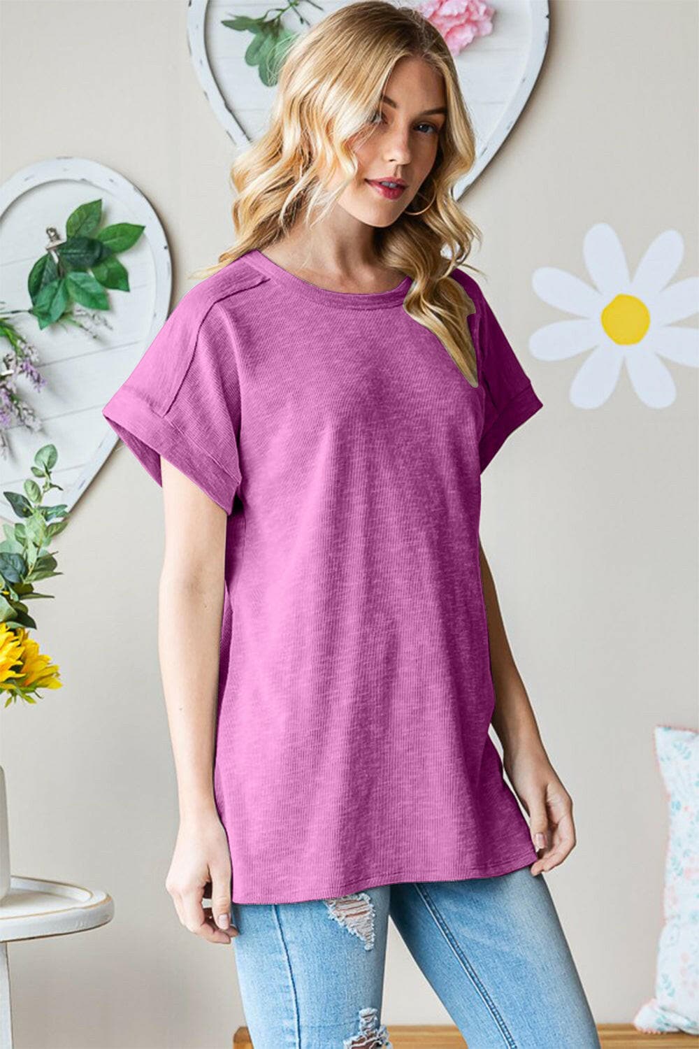 Heimish Full Size Short Sleeve Round Neck T-Shirt.