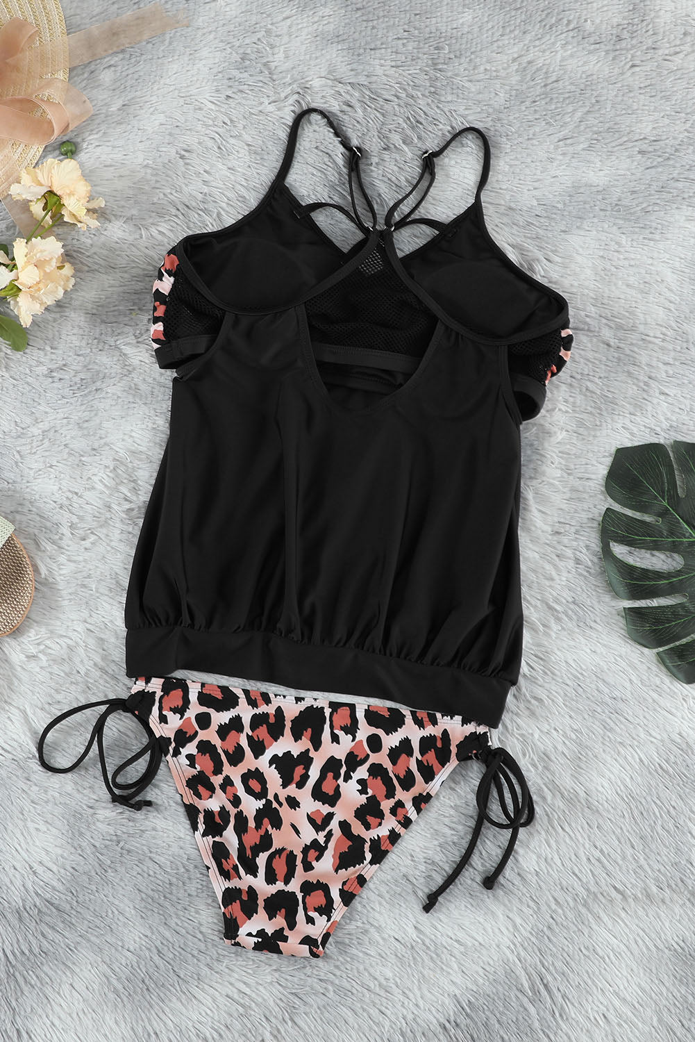 Chic leopard print tankini with striped accents