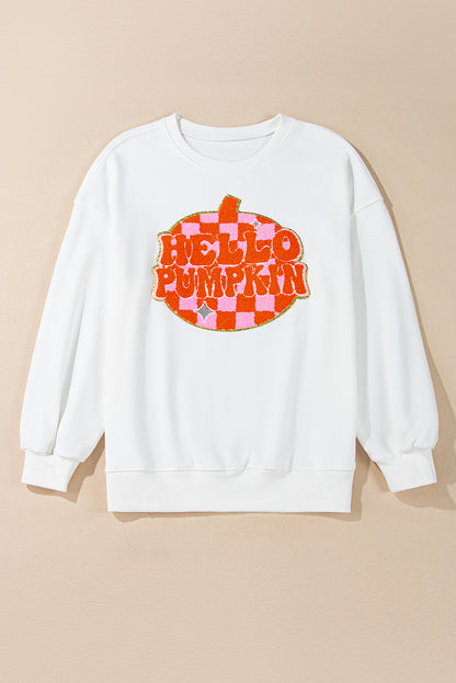 Autumn vibes: White pumpkin patch pullover sweatshirt