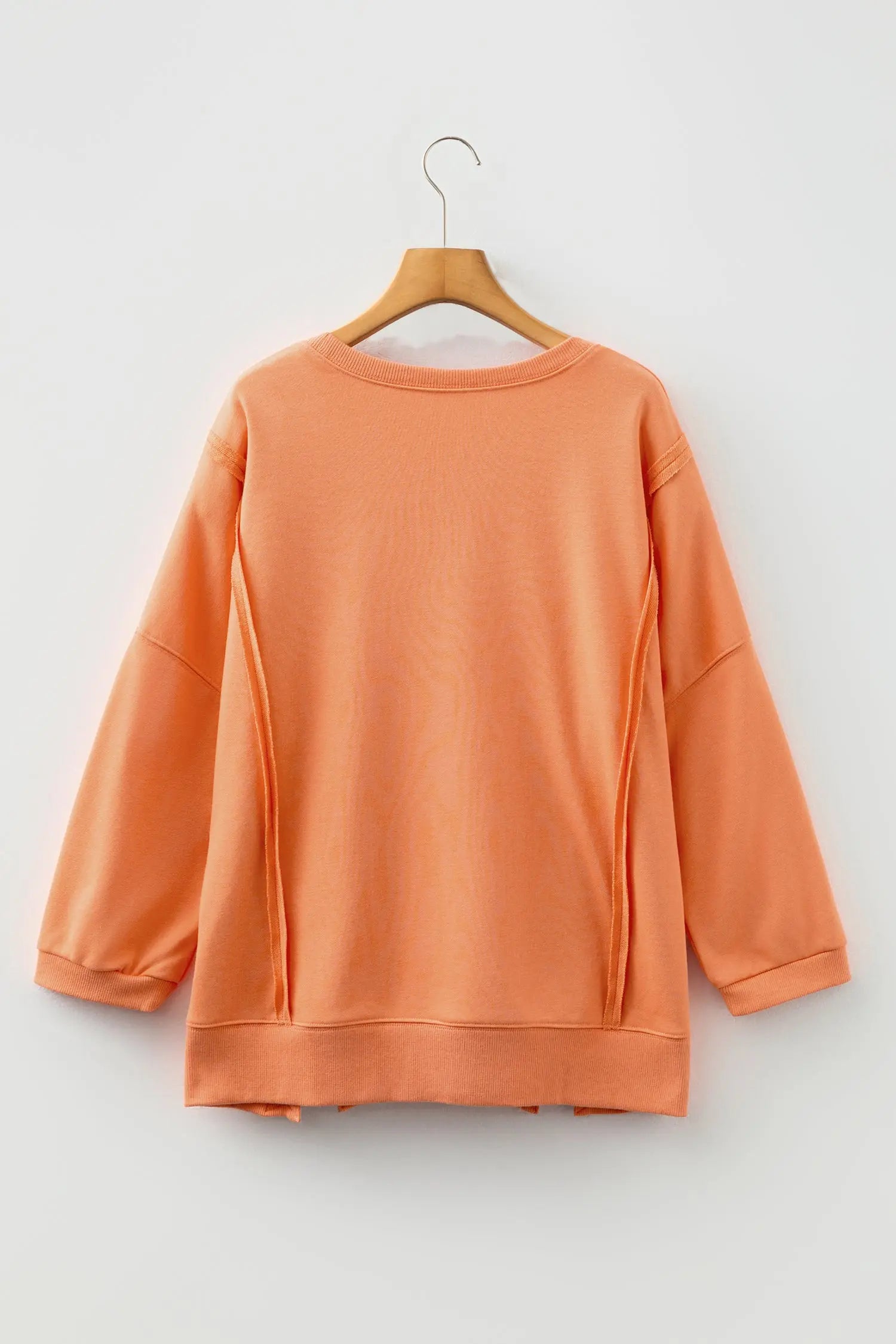 Grapefruit Orange Floral Bow Patchwork Sweatshirt With Exposed Seams Slit Baggy Dear-Lover Dropshipping