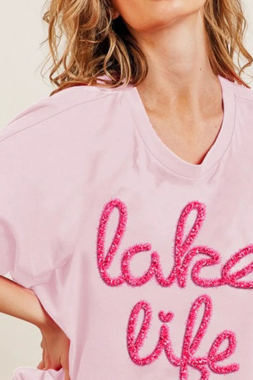 BiBi Metallic Letter Short Dolman Sleeve Top - Love Salve 