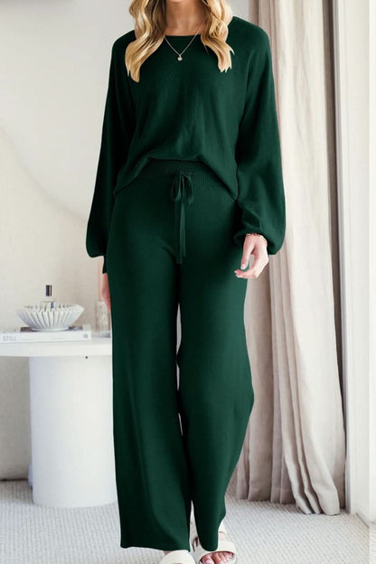 Sleek Basic Two-Piece Long Sleeve Top and Pants Set