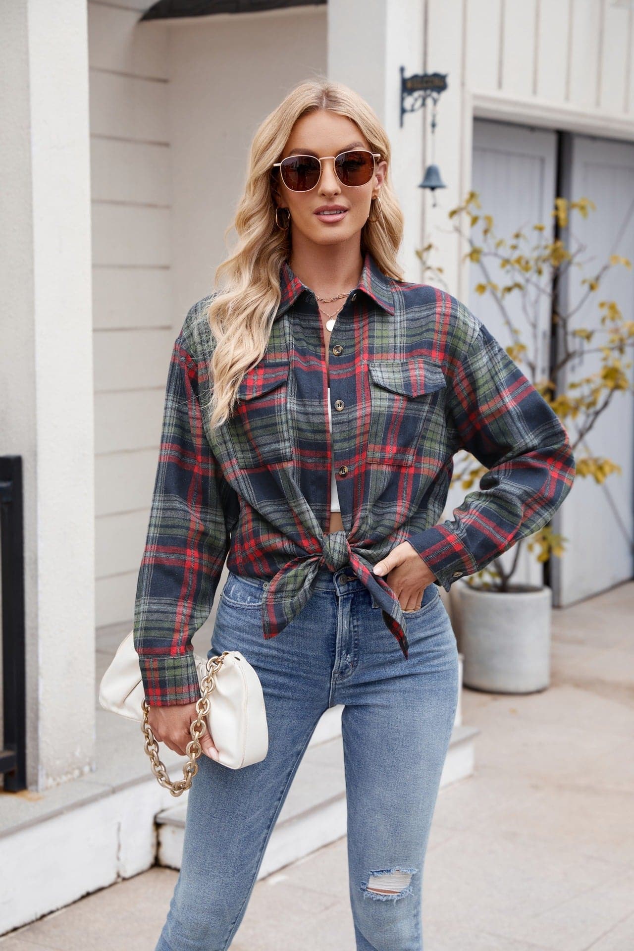 Plaid Button Up Long Sleeve Shirt.