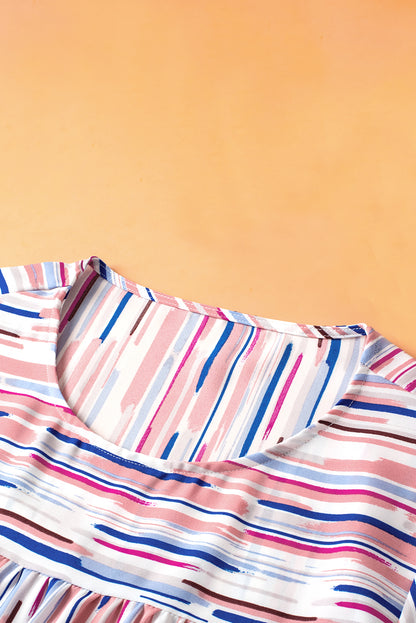 Chic ruffled short sleeve blouse with white stripes in plus sizes