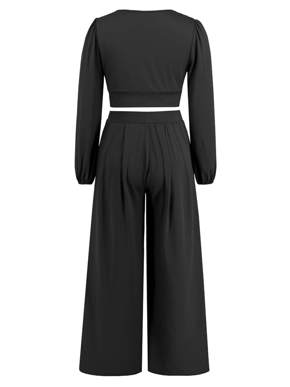 Surplice Top and Wide Leg Pants Set.