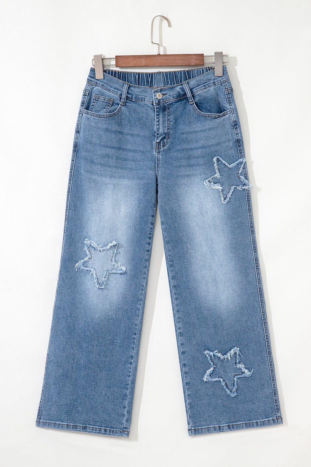 Stone Blue Star Patchwork Cropped Wide Leg High Waist Jeans Love Salve
