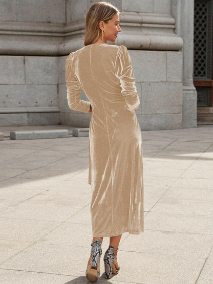 Surplice Puff Sleeve Midi Dress.