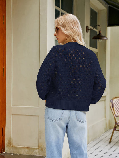 Openwork Round Neck Sweater.