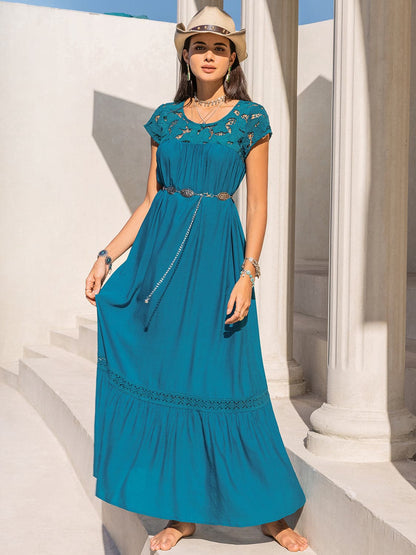 Round Neck Short Sleeve Maxi Dress.