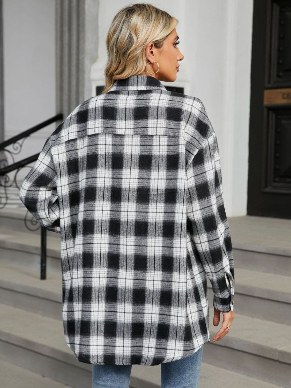 Plaid Collared Neck Long Sleeve Shirt.