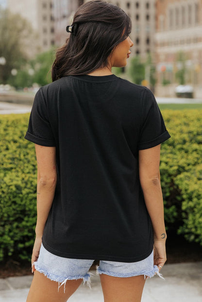 Bow Graphic Round Neck Short Sleeve T-Shirt.