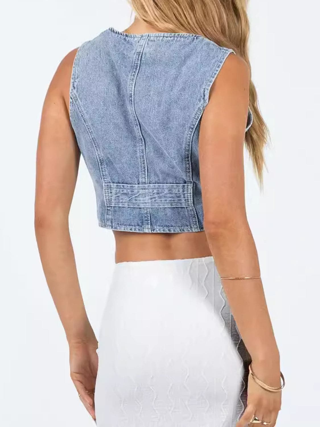 Button Up Sleeveless Denim Top.