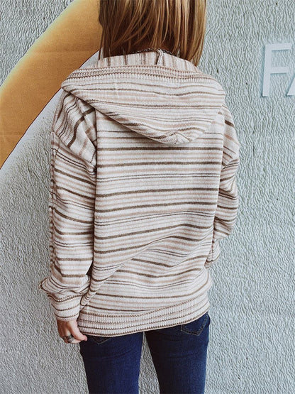 Cozy striped hooded sweater with buttoned details