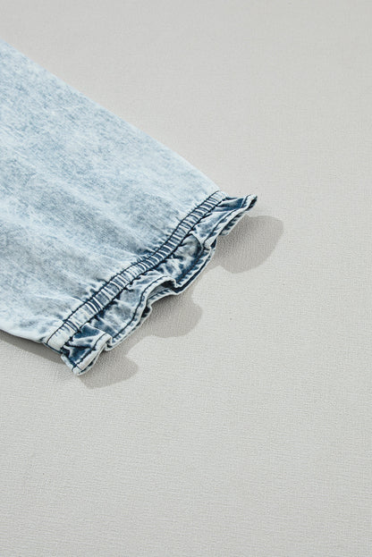 Zaylee Acid Wash Retro Half Sleeve Flared Denim Dress - Love Salve 