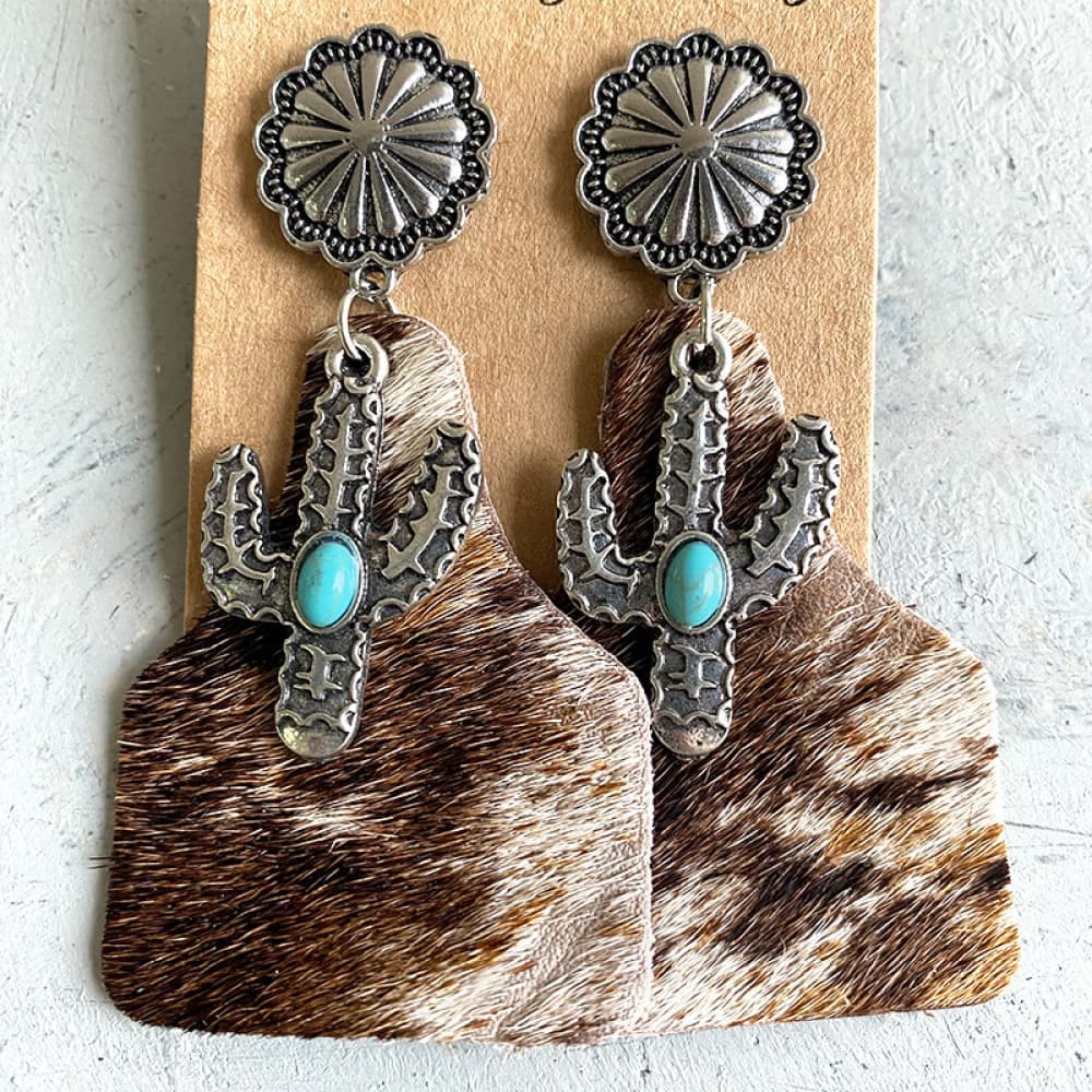 Turquoise-inspired alloy cactus earrings for a western flair