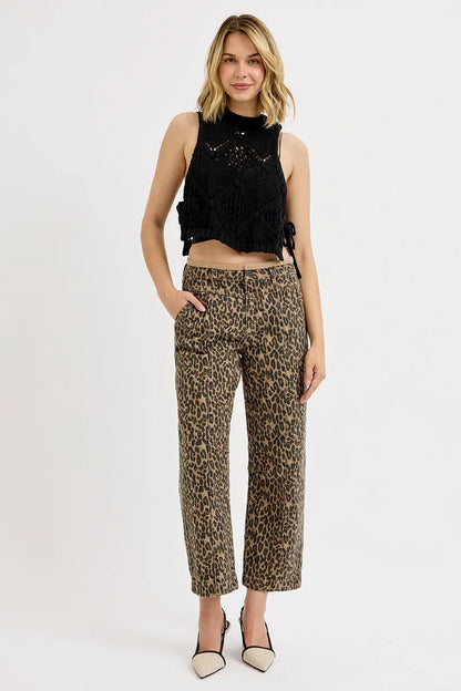 Risen Full Size Mid Rise Crop Relaxed Jeans Plus Size Leopard Print - Love Salve 