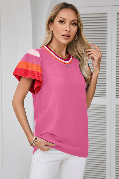 Bright pink flutter sleeve tee