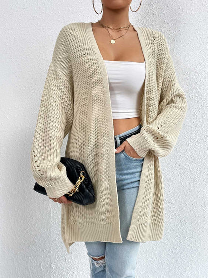 Open Front Dropped Shoulder Slit Cardigan.