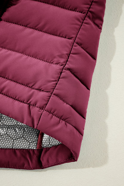 Burgundy Puffer Vest - Zipped & Stylish