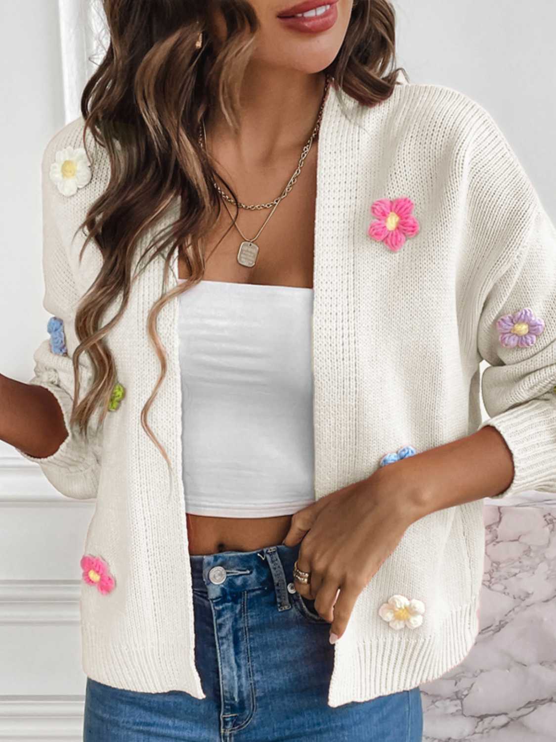 Floral Long Sleeve Open Front Cardigan.