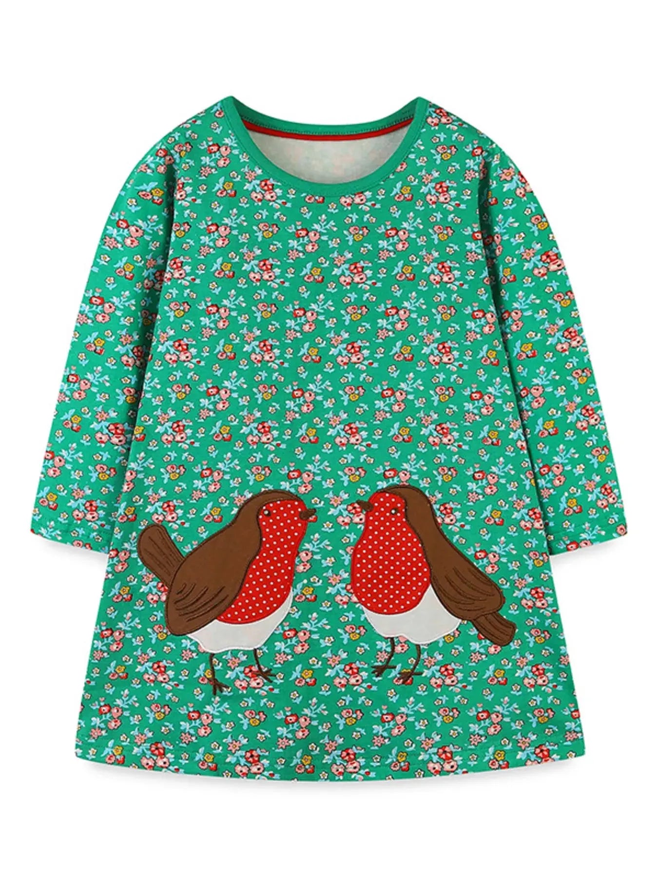 Children's Floral Print Bird Long Sleeve Dress Simply Love