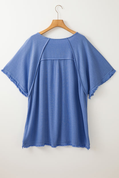 Chic Ashleigh blue plus size frayed edge short sleeve top