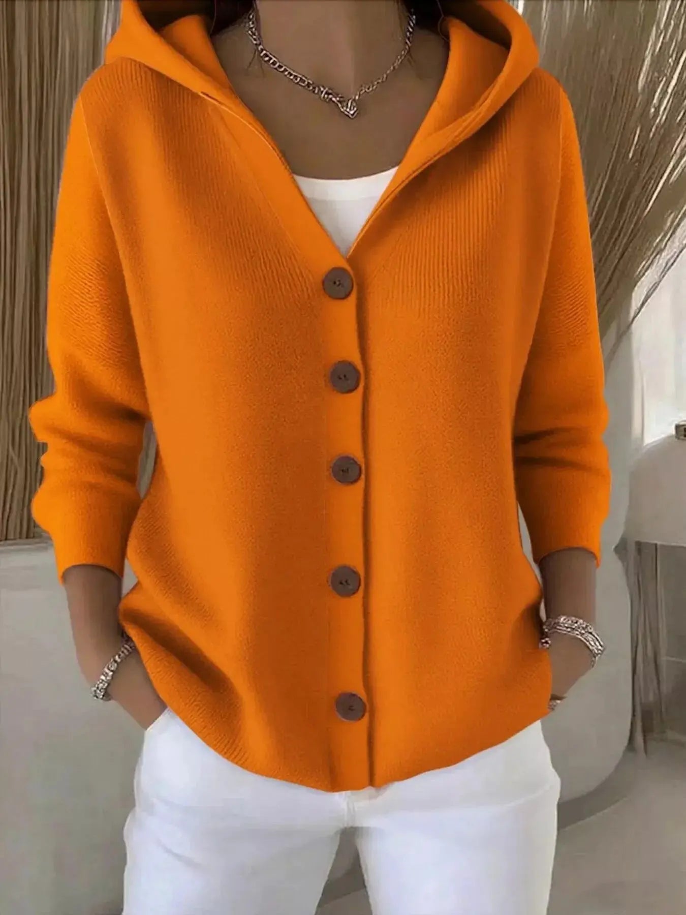 Full Size Hooded Button-Down Knit Cardigan Plus Size Simply Love