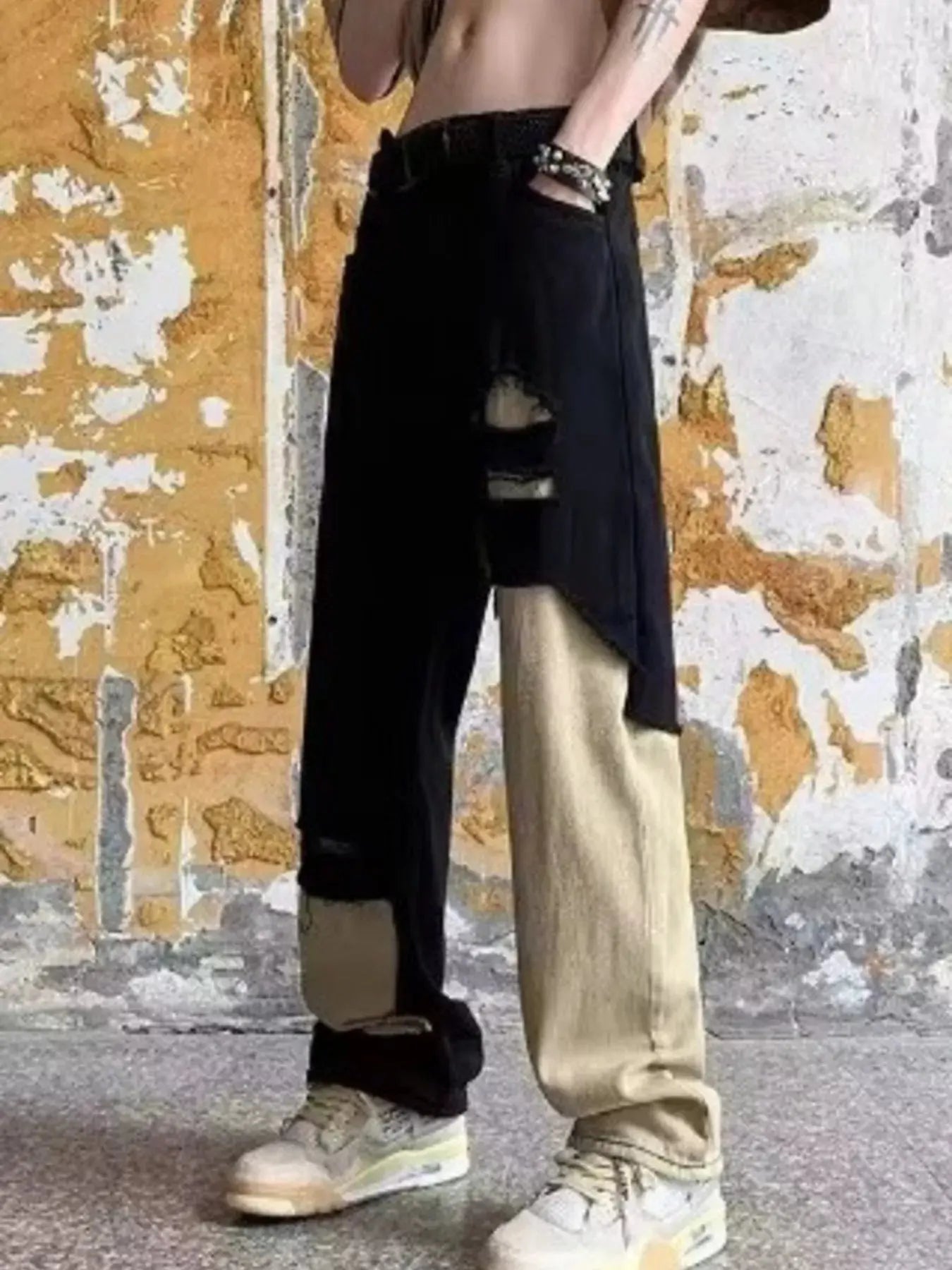 Men's Plus Size Two-Tone Ripped Wide Leg Jeans Simply Love