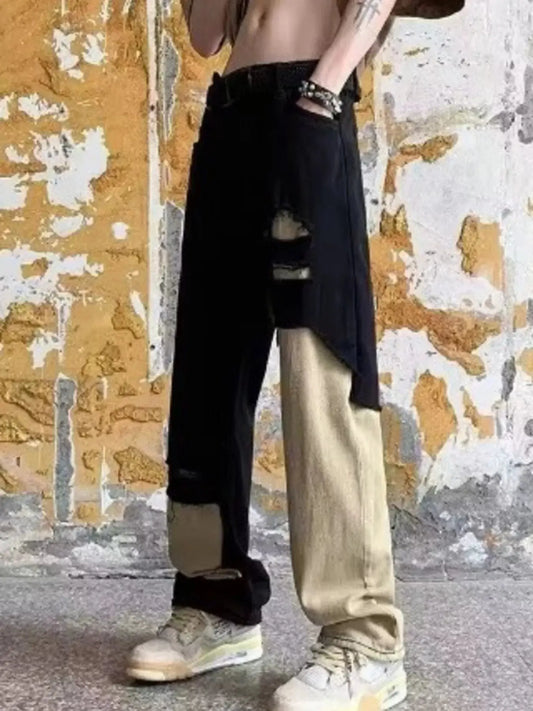 Men's Plus Size Two-Tone Ripped Wide Leg Jeans Simply Love
