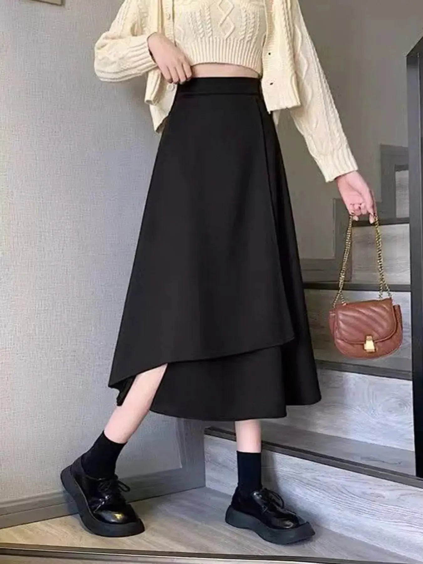 Asymmetrical Hem A-Line Skirt Simply Love