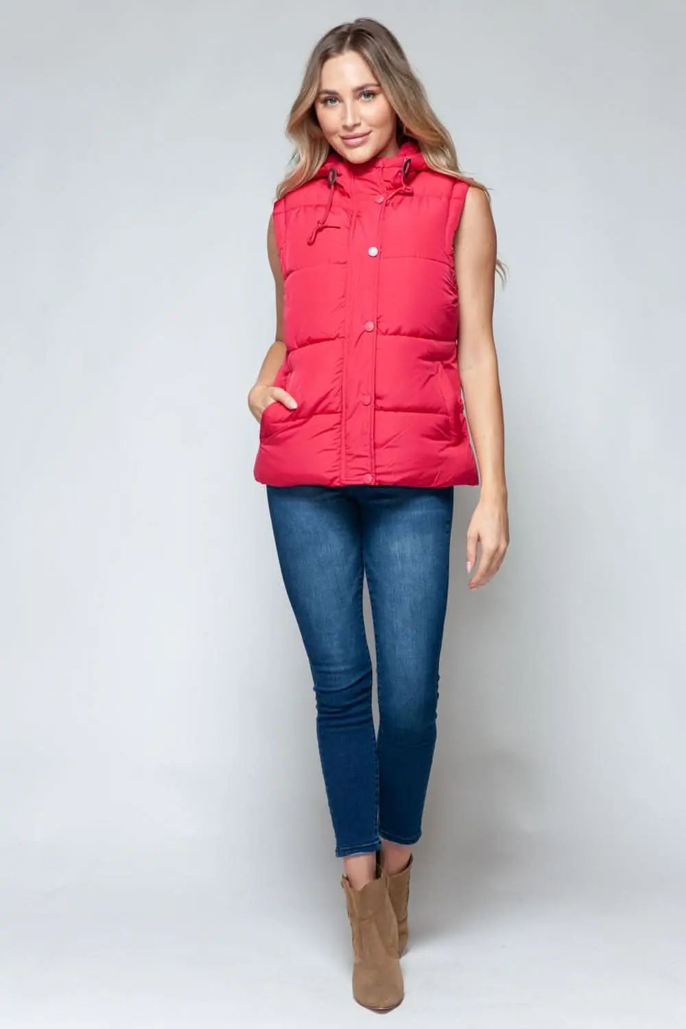 Snobbish hooded vest with zip and snap closures - Love Salve 